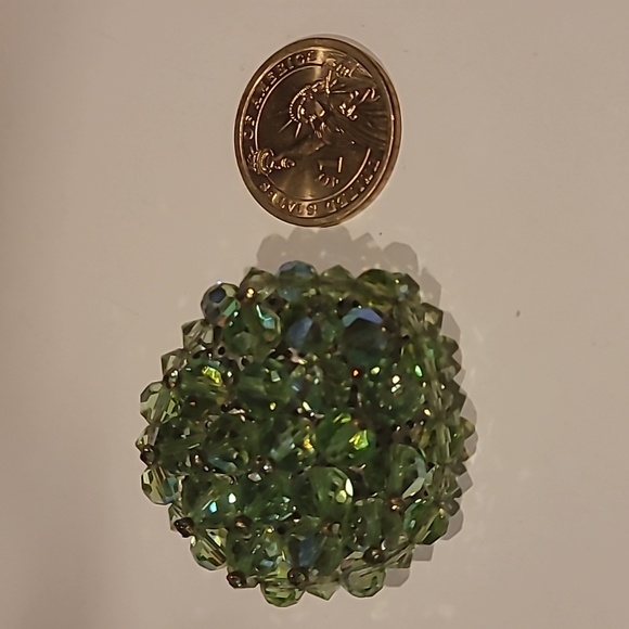 Vintage Peridot Czech Rhinestone Button Brooch Pin - Picture 1 of 2